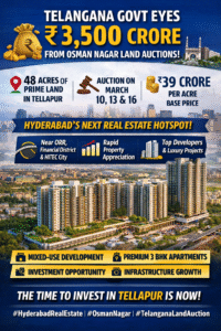Telangana Osman Nagar land auction near Tellapur showing Hyderabad ORR and RRR corridor real estate price growth and investment opportunity