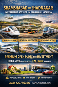 HMDA RERA Approved Open Plots on Bengaluru Highway near Shamshabad with High-Speed Rail, Metro and New Mega Bus Station Connectivity