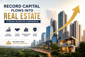 Modern City Skyline Representing Record Investments in India's Real Estate Sector with Residential and Commercial Growth
