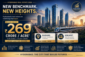 Hyderabad real estate growth with Raidurg land price reaching ₹269 crore per acre in 2026